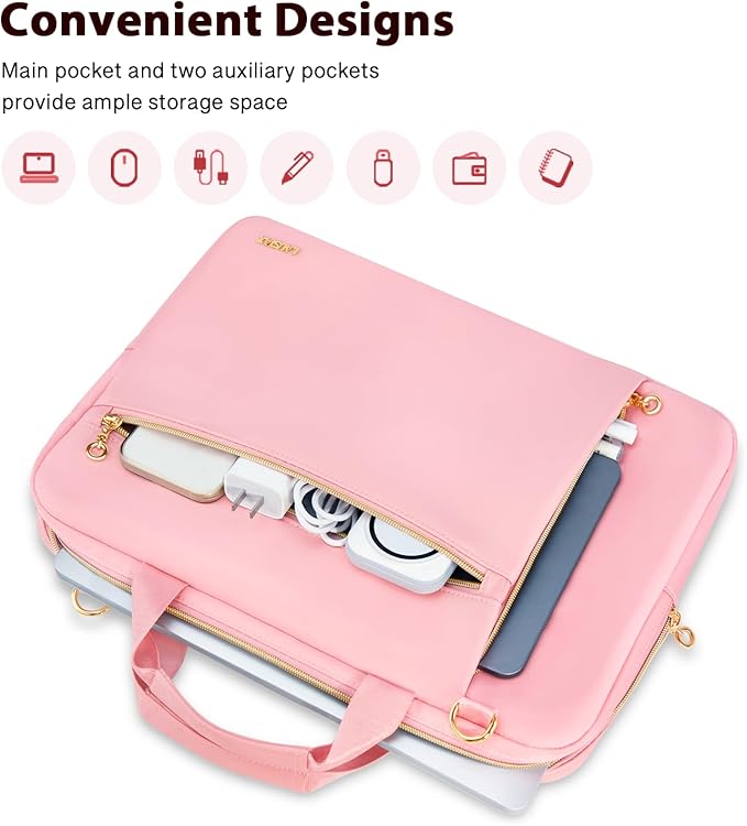 15.6 16 Inch Laptop Bag Case for Women Men Compatible with MacBook Pro M5/HP OmniBook Omen Envy/Dell Pro Inspiron/Lenovo Yoga IdealPad, Messenger Carrying Briefcase Computer Bag Case, Pink