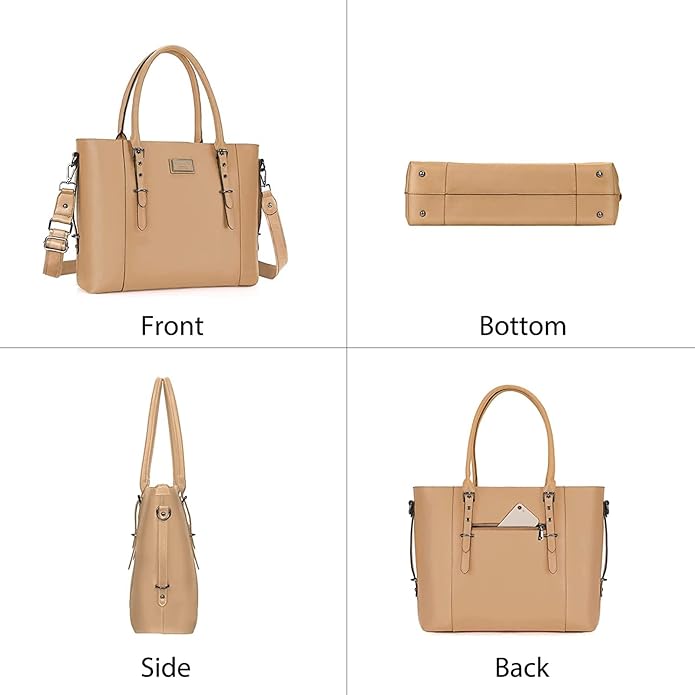 MOSISO Laptop Bag for Women, Waterproof Vintage PU Leather Briefcase Shoulder Computer Laptop Tote Bag for Office Work