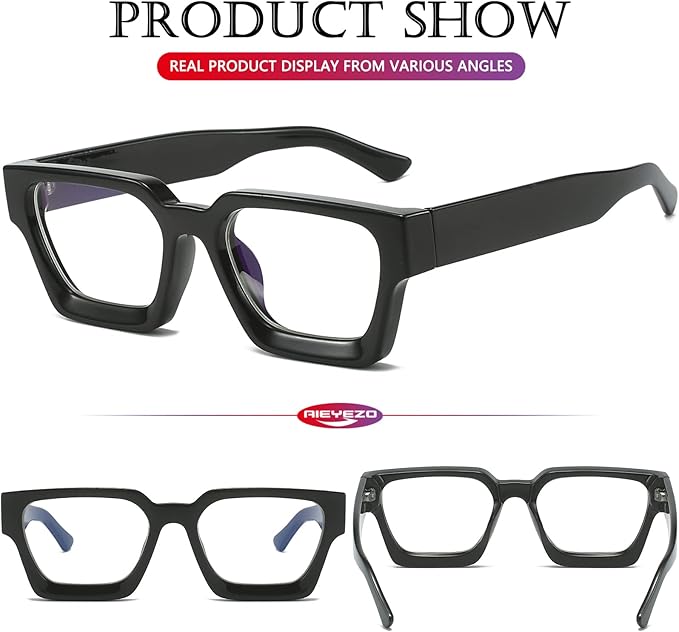 AIEYEZO Square Thick Frame Glasses for Women Men Fashion Blue Light Glasses Trendy Chic Computer Eyeglasses