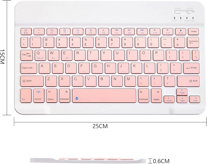 Ultra-Slim Bluetooth Keyboard Portable Mini Wireless Keyboard Rechargeable for Apple iPad iPhone Samsung Tablet Phone Smartphone iPadOS iOS Android (10 inch Pink)