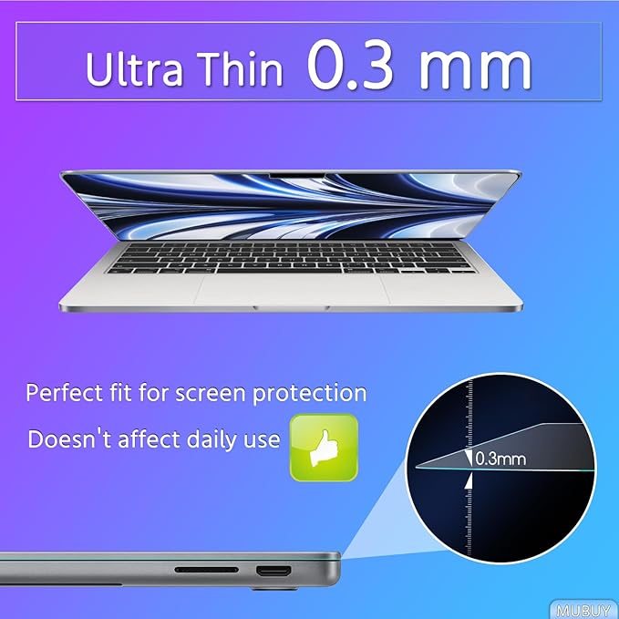 MUBUY-GOL 2 Pack Tempered Glass Screen Protector for MacBook Air 13.6 inch 2026-2022 (M5 M4 M3 M2 A3449 A3240 A3113 A2681), 9H Hardness Anti-Scratch Anti-fingerprint