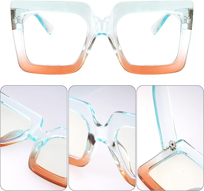 hoyuwak Oversized Square Blue Light Glasses Big Frame Computer Eyewear Thick Fashion Clear Glasses for Women Fashion