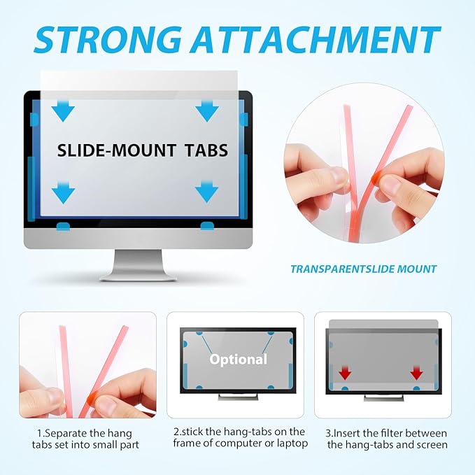 12pcs Privacy Screen Adhesive Strips and 2pcs Plastic Slide Mount Tabs for Computer Monitors with Microfiber Cloth for Easily Installing Laptop Privacy Screen Protector - Replacement Kits