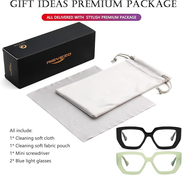 AIEYEZO Thick Frame Blue Light Glasses Men Women, Fashion Square Computer Eyeglass Anti Eyestrain & Prevent Headache