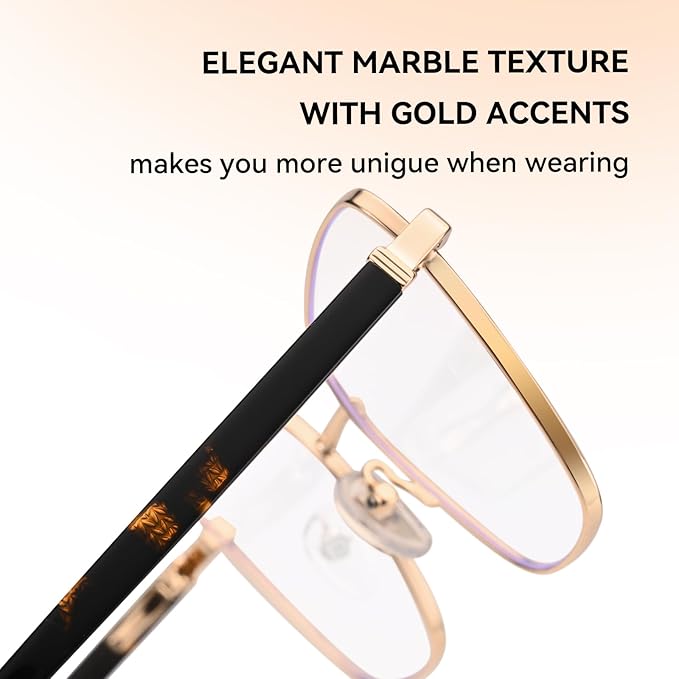 Dollger Blue Light Blocking Glasses for Women Trendy Oversized Computer Eyeglasses Cat Eye Metal Frame bluelight glasses Gold
