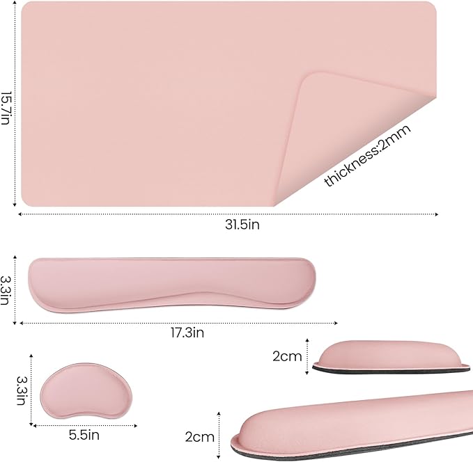 Desk Pad Mat Set,3-in-1 Large Mouse Pads with Wrist Rest and Keyboard Pad, Pink Desk Mats for Keyboards and Mouses, Ergonomic Keyboard and Mouse Mat Set for Office Home Decor, 35.4" x 16.9"