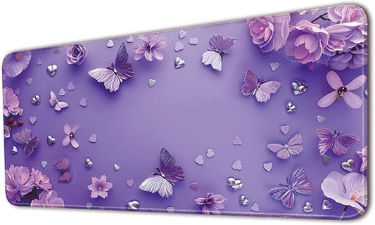 Desk Pad Protector, Office Desk Mat, Large Mouse Pad, Non-Slip Desk Blotter, 23.6x11.8 inch, Purple Butterfly