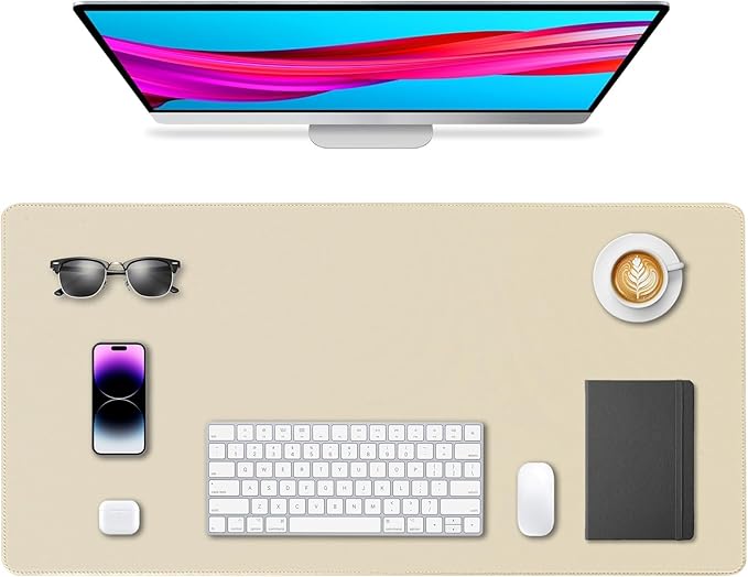 Leather Desk Pad Protector, Office Desk Mat, Large Mouse Pad, Non-Slip PU Leather Desk Blotter, Waterproof Computer Desk Writing Pad for Office and Home (Beige, 31.5" x 15.7")