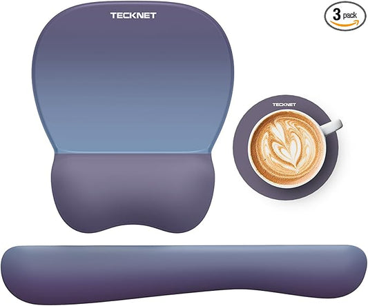 TECKNET Gel Mouse Pad with Wrist Rest, 3 in 1 Keyboard Wrist Rest for Pain Relief, Non-Slip PU Base & Easy Typing, Ergonomic Mousepad Set for Office & Home