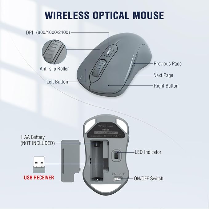 Wireless Keyboard and Mouse Combo, Full-Sized 2.4GHz Wireless Keyboard with Comfortable Palm Rest and Optical Mouse for Windows, Mac OS PC/Desktops/Computer/Laptops (Gray)