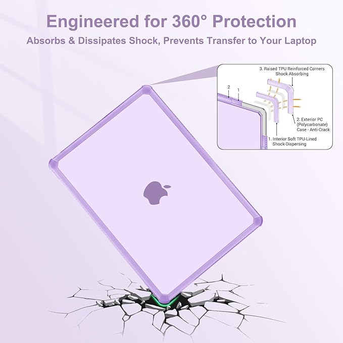 MOSISO Compatible with MacBook Air 13 inch Case M5 2026 M4 2025 M3 M2 2024-2022 A3449 A3240 A3113 A2681,3 in 1 Kit Crack-Resistant Heavy Duty Protective Plastic Hard Case with TPU Bumper, Purple