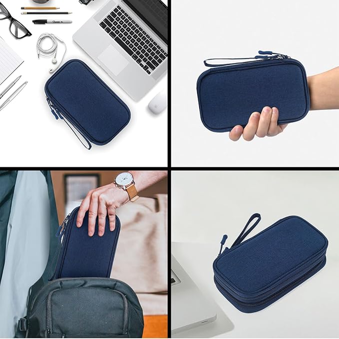 Electronic Organizer, Travel Cable Organizer Bag Pouch Electronic Accessories Carry Case Waterproof Electronic Bag for Cable, Cord, Charger, Phone, Power Bank, Earphone (Navy Blue, Medium)