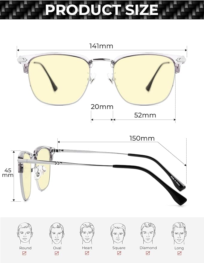 ZanyLen Blue Blocker Glasses for Men Metal Browline Computer Gaming Glasses Filter Blue Ray