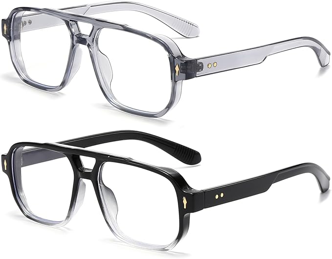 PORADAY Blue Light Blocking Glasses for Women Men 70s Retro Square Aviator Eyeglasses Rectangle Computer Eyewear