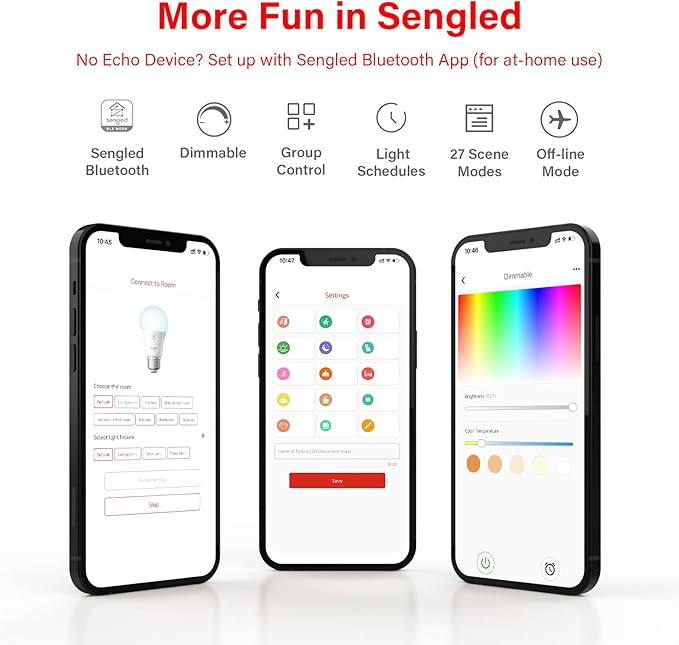 Sengled Alexa Light Bulb, Smart Light Bulbs That Compatible with Alexa Only, Bluetooth Mesh Standard A19 E26 Dimmable LED Bulb Daylight 5000K, 60W Equivalent 800LM, High CRI, High Brightness, 6 Pack