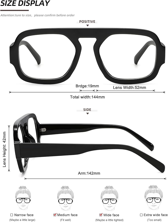 MEETSUN Oversized Retro Square Aviator Computer Blue Light Blocking Glasses for Women Men Fashion Fake Eyeglasses
