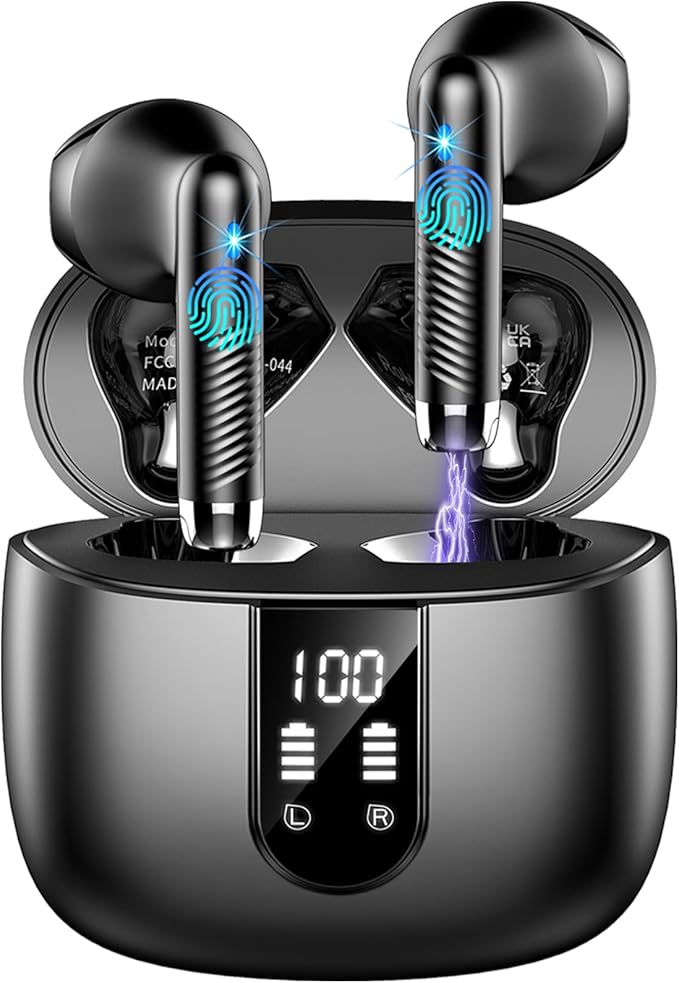 Wireless Earbuds, Bluetooth Headphones V5.4 Stereo Bass Ear Buds with ENC Noise Cancelling Mics,56H Bluetooth Earbuds with LED Display Charging Case, IP7 Waterproof Earphones for Android iOS【Mini】