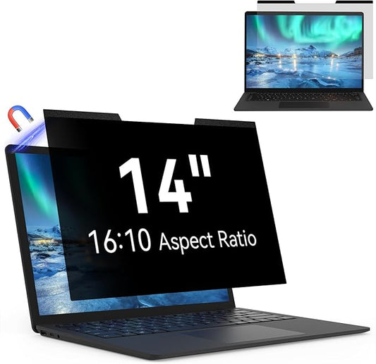 Magnetic Laptop Privacy Screen 14 Inch 16:10 Aspect Ratio Anti-Glare Blue Light Monitor Protector,Removable 14in Film for Lenovo HP Dell Acer Asus Thinkpad Envy Xps