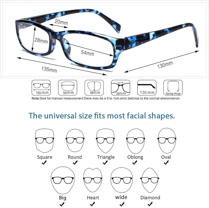 Henotin 5-Pack Reading Glasses Blue Light Blocking Anti Eyestrain Computer Reading Glasses for Women and Men Readers (5 Pack blue, 2.00, Diopters)