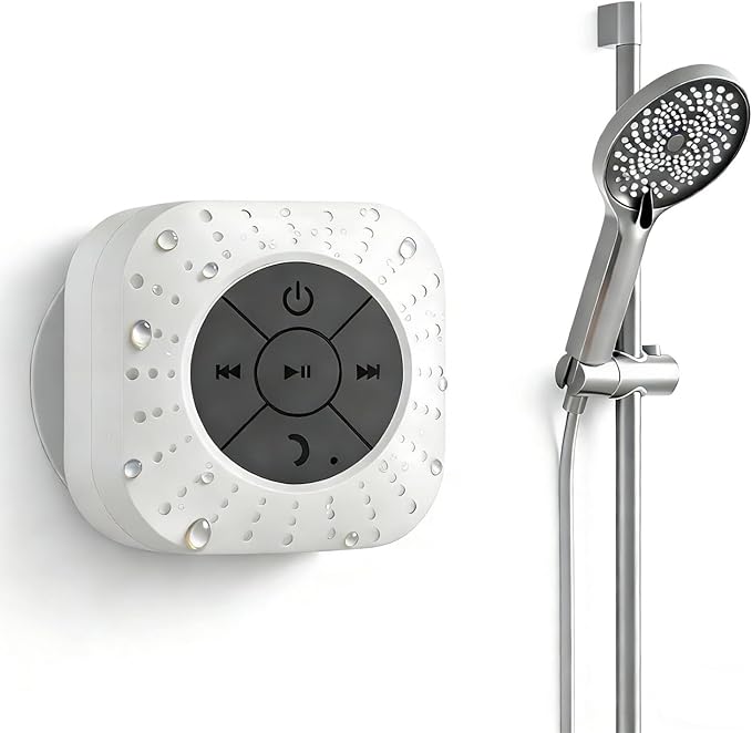 Densleonis Bluetooth Shower Speaker - Mini Wireless Water-Resistant Speaker with Suction Cup of Bathroom Speaker Small Gift for Kids, White