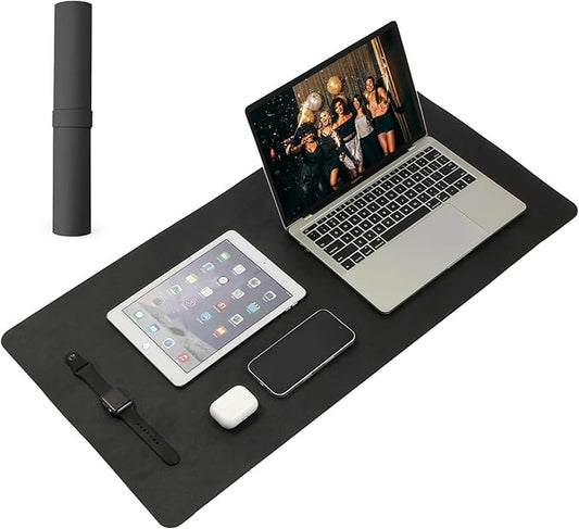 Large Office Leather Desk Mat, Large Mouse and Keyboard Pad, Laptop Pad, Desktop Protector(Black, 31.5 in. x 15.7 in.)