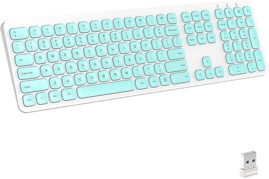 Cimetech Wireless Keyboard - 2.4G Full Size with Number Pad, Silent Ergonomic, 110 Keys, for Laptop, Desktop, PC, Mac, Windows 10/8/7/XP (Aqua Green)