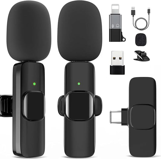 Wireless Microphone for iPhone 15 16???iPad, Android, Lavalier Microphone for Video Recording, Noise Reduction, Clip on Mini Mic for Tiktok, YouTube, Vlog, Podcast, ASMR