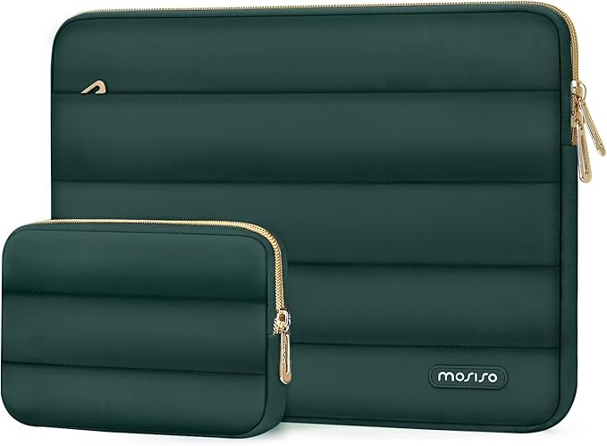 MOSISO Laptop Case 16 inch, 15-15.6 inch Puffy Laptop Sleeve Compatible with MacBook Pro 16 M5 M4 M3 M2 M1, HP Dell ASUS Acer Toshiba Lenovo, Polyester Horizontal Bag with Small Case, Peacock Green