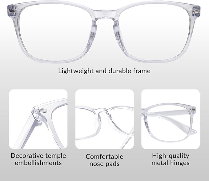 Blue Light Glasses for Woman Men | 99% Blue Light Blocking Glasses for Computer Gaming TV Phone Screen Square Frame | Anti Eyestrain & UV Glare Protection - 5 Pair