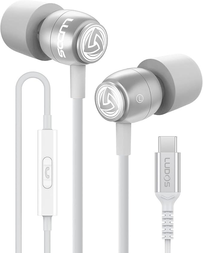 LUDOS Clamor USB C Headphones for iPhone 17 16 15 Pro Max Plus Air iPad Pro, 5 Years Warranty, USB-C Earbuds for Samsung Galaxy S26 S25 S24 S23 Ultra S22 S21 FE S20 A55 A54 A53, USB Type C Earphones