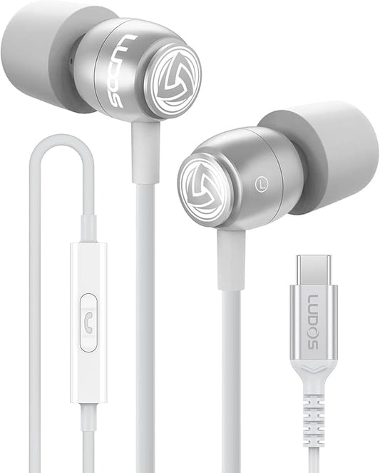 LUDOS Clamor USB C Headphones for iPhone 17 16 15 Pro Max Plus Air iPad Pro, 5 Years Warranty, USB-C Earbuds for Samsung Galaxy S26 S25 S24 S23 Ultra S22 S21 FE S20 A55 A54 A53, USB Type C Earphones