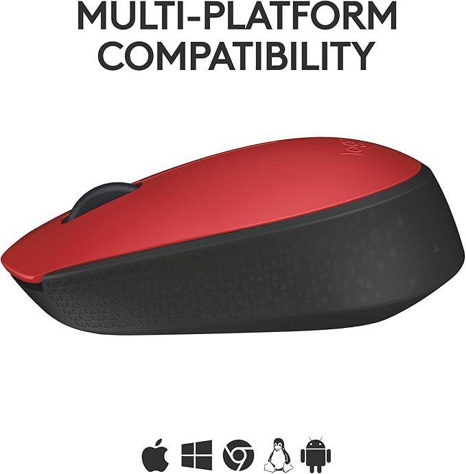 Logitech M170 Wireless Mouse for PC, Mac, Laptop, 2.4 GHz with USB Mini Receiver, Optical Tracking, 12-Months Battery Life, Ambidextrous - Red