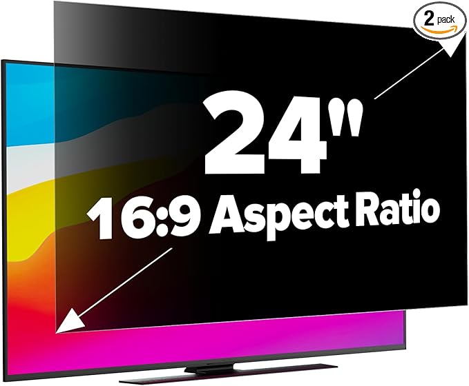 [2-Pack] HD Computer Privacy Screen 24 inch, Upgraded Computer Privacy Screen for 16:9 Widescreen Removable Anti Glare Cover and Blue Light UV-Blocking Filter