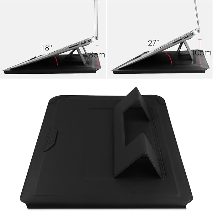 HoYiXi 14 Inch Laptop Sleeve Case Leather Bag with Stand Compatible with Mac Pro 14 2021/ASUS Vivobook 14/HP Pavilion X360/IdeaPad 14/Dell HP ASUS Acer Huawei Matebook 14'' PC, Black