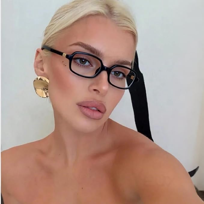 Retro Rectangle Blue Light Blocking Glasses for Women 90s Fake Eyeglasses Y2K Fashion Computer Glasses Tortoise Frame