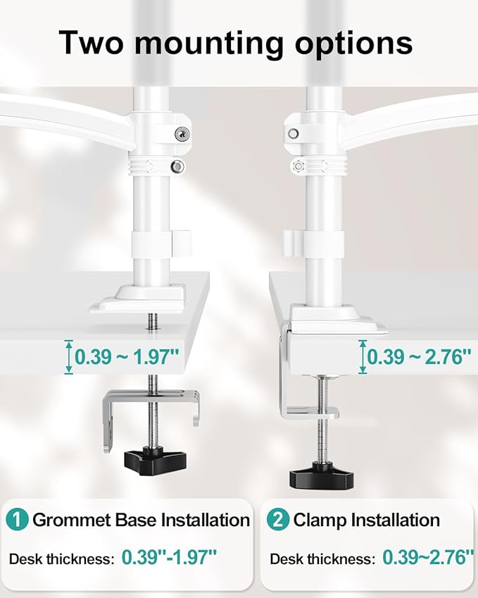 Dual Monitor Stand for 2 Screens up to 32 inch, Vertical Stacked Dual Monitor Mount, Full Motion Adjustable Tall Double Monitor Desk Mount, Each Arm Holds 4.4-22lbs, VESA 75/100mm, White, Freelift