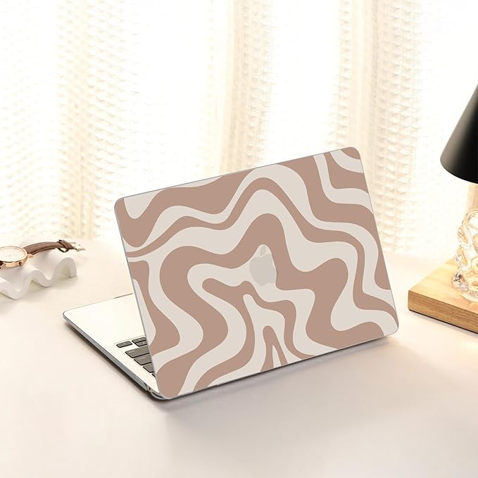AKIT Compatible with MacBook Air 13 Inch Case M1 2022 2021 2020 2019 2018 A2337 A2179 A1932, Pattern Hard Shell Laptop Case+Screen Protector+Keyboard Cover for Mac Book Air 13.3 Inch, Brown Wave