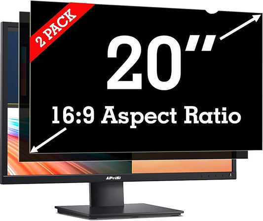 [2 Pack] 20 Inch Privacy Screen Filter for Widescreen 16:9 Monitor | Privacy Shield | Anti-Glare |Anti-SPY | Anti-Blue light | Eye Protection | Computer Security Private Filter Protector