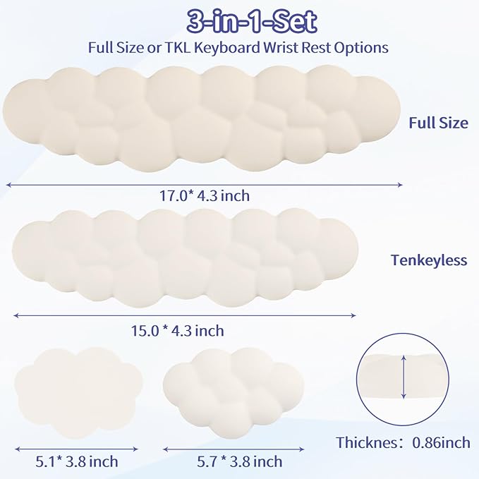 Sushret Cloud Wrist Rest Keyboard, Cloud Keyboard Wrist Pad Set with PU Leather Memory Foam, Cute Arm Rest for Palm Support, PC/Gaming Desk Accessories/Office Setup/Computer Hand Cushion - Beige
