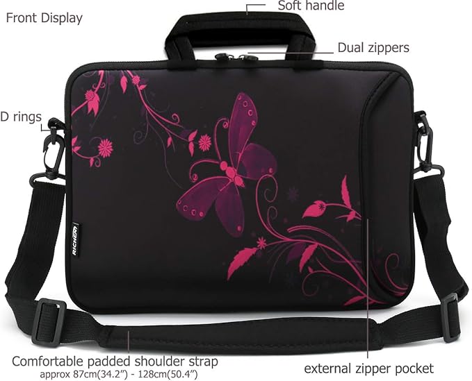 RICHEN 11 11.6 12 12.5 13 inches Case Laptop/Chromebook/Notebook/PC Tablet Travel Case Neoprene Handle Sleeve with Shoulder Strap (11-13.3 inch, Nice Butterfly)