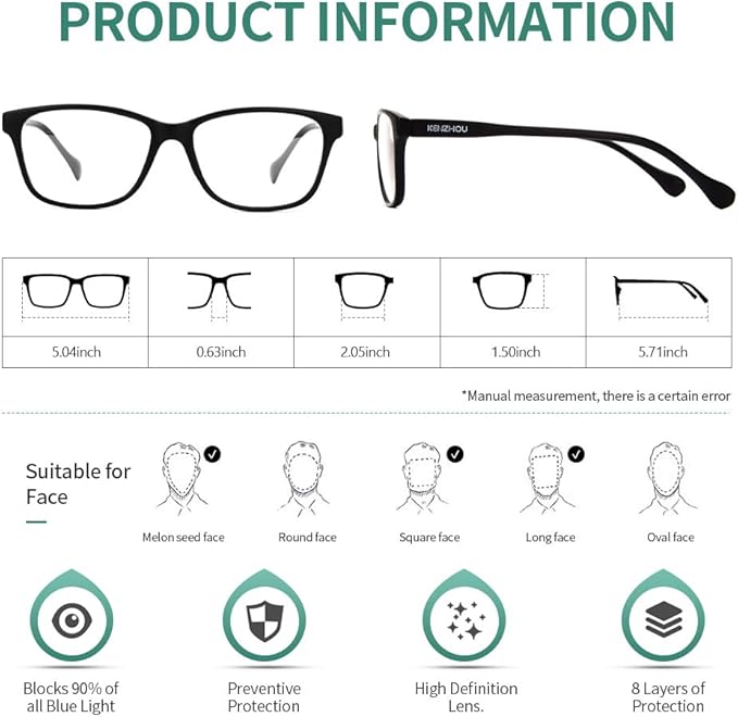 K KENZHOU Blue Light Glasses for Woman Men Bluelight Blocking Glasses for Computer Gaming Phones,Anti Eye Strain & UV Glare, Matte Black 2Pack