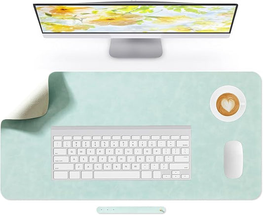 Desk Pad Soft PU Leather Large Mouse Pad Laptop Computer Desk Mat Table Blotter Flat Smooth Waterproof Non-Slip Desktop Protector Writing Pad for Office and Home (Light Green, 80x40cm)