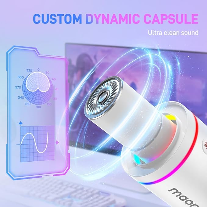 MAONO XLR/USB Dynamic Microphone, RGB Gaming Mic with Software, Mute, Gain Knob, Volume Control and Headphone Jack for Streaming, Podcasting, Recording-PD200X (White)