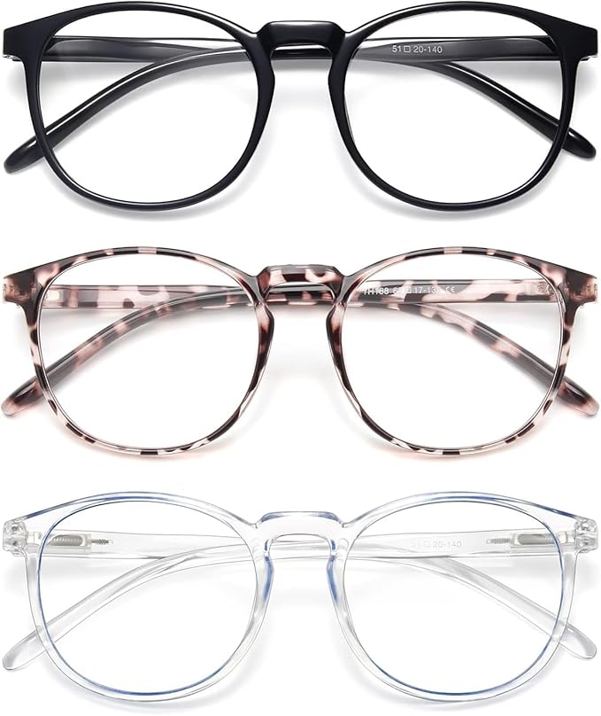 IBOANN Chic & Comfy Blue Light Glasses for Women - 3-Pack Round Frames, Screen-Ready Style with UV Protection Coating