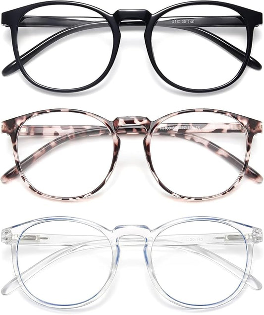 IBOANN Chic & Comfy Blue Light Glasses for Women - 3-Pack Round Frames, Screen-Ready Style with UV Protection Coating