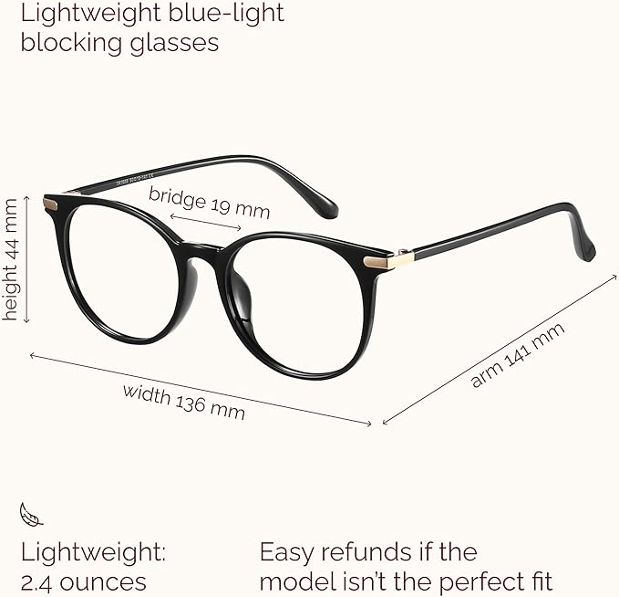 Gaoye Blue Light Blocking Glasses, Retro Round Eyewear Frame Anti Eyestrain Computer Glasses for Women Men - GY1688 (Light Black Frame/Transparent Lens)