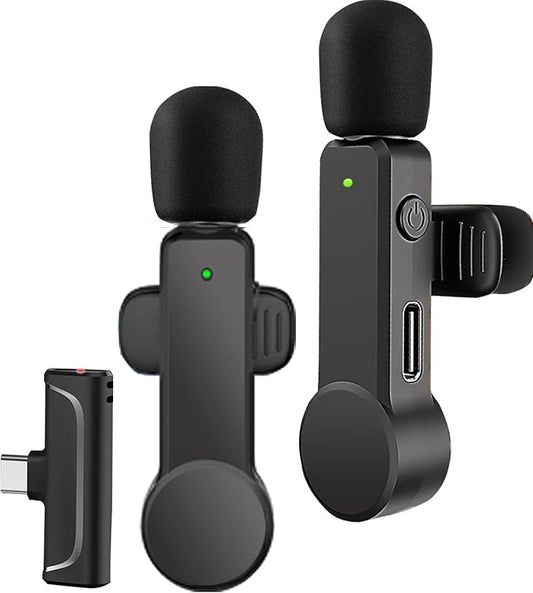 2 Pack Lavalier Microphone USB C Wireless Lav Mic for Android Phone Noise Canceling Mini Lapel Mic Type C for iPhone 15/16/17 Video Recording Vlog Tiktok