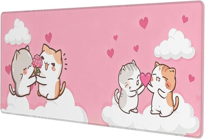 Pink Cat Cute Gaming Mouse Pad Desk Mat for Home and Office, Large Mousepad Extended Keyboard Pad Stitched Edge Accessories Decor