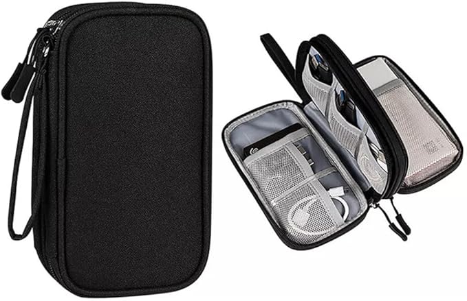 PrimeEssence Travel Cable Organizer Pouch Electronic Accessories Carry Case Portable Waterproof Double Layers Storage Bag for Cord, Charger, Phone, Earphone Black
