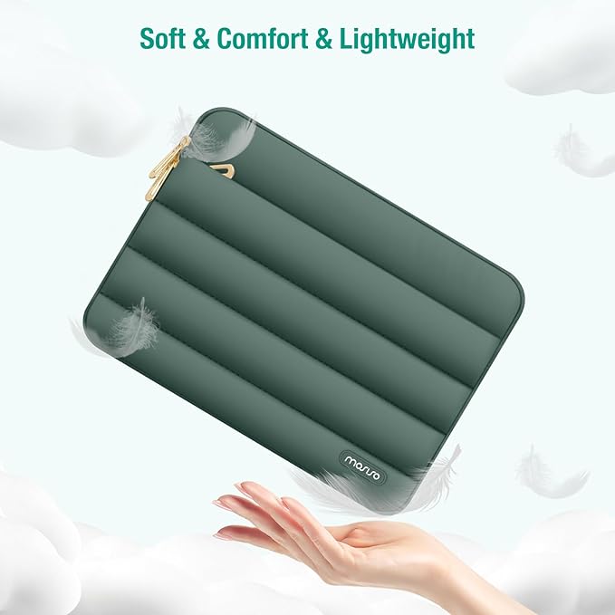 MOSISO Laptop Case 13.3 inch,13-13.3 inch Puffy Laptop Sleeve Compatible with MacBook Air 13.6 M5 M4 M3 M2 M1/Neo/Pro 13/14,HP Dell ASUS Lenovo,Polyester Horizontal Bag with Small Case,Emerald Green